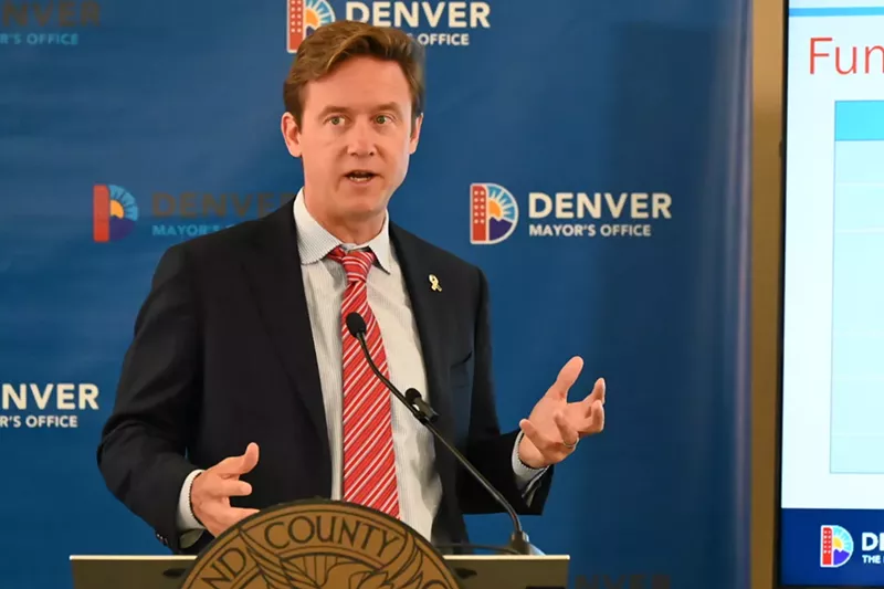 Image: Mayor Mike Johnston speaks about funding for his housing plan.