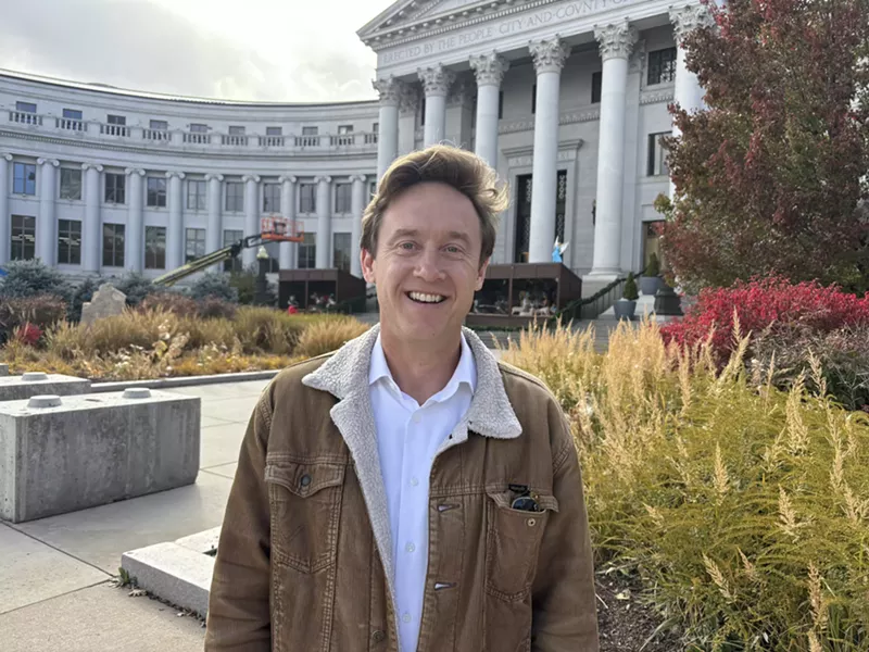 Image: Mayor mike Johnson in front of Denver city hall
