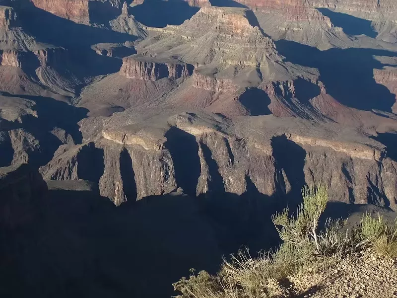 Image: Unconformity in the Grand Canyon is evident here where horizontal layers of 500-million-year-old rock sit on top of a mass of 1,800-million-year-old rocks.