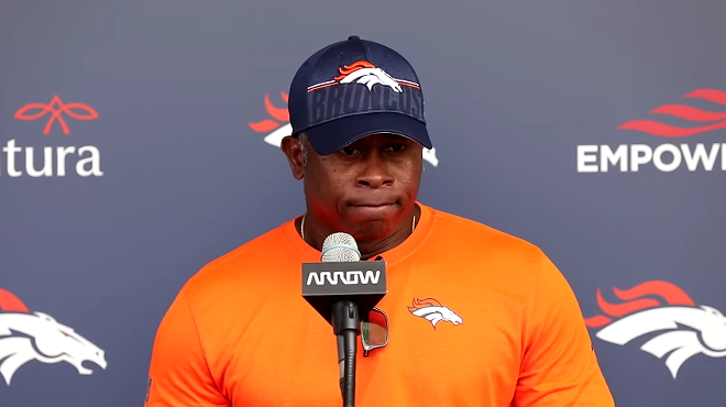 Denver Broncos defensive coordinator Vance Joseph speaking to reporters about the team.