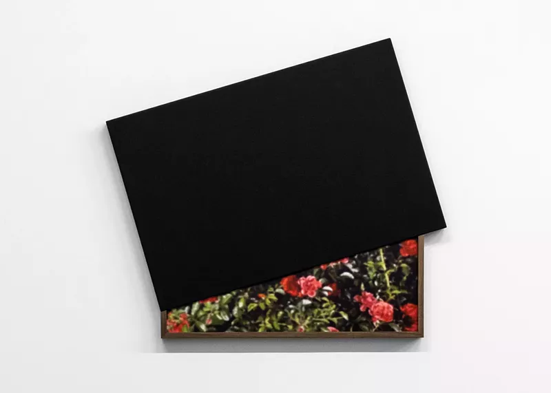 Image: Joseph Coniff, "Panel Situation 4," 2022, enamel and pigment print on panel in artist frame.