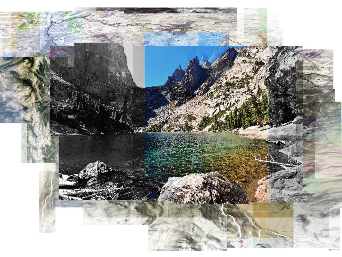 George Kozmon layers photographs and tops maps for Environmental Reflections.