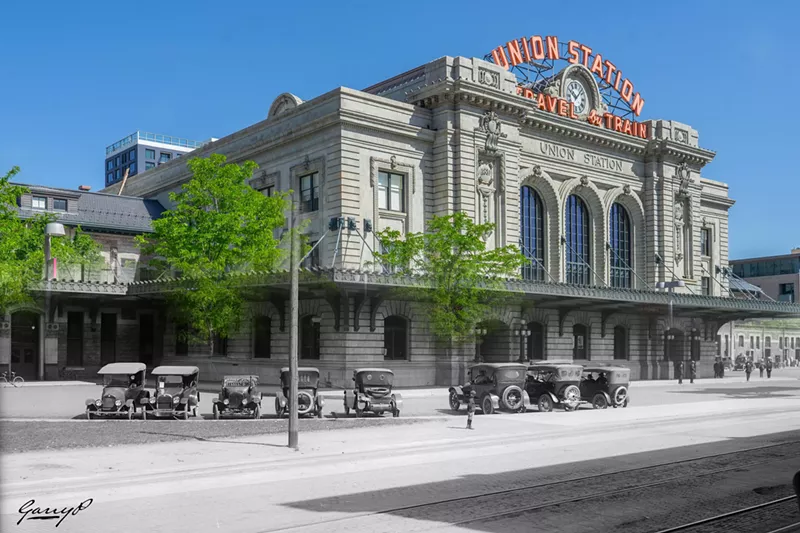 Image: blended photos of train terminal