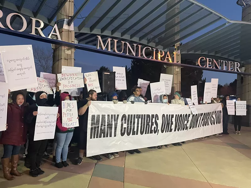 Image: Residents of northwest Aurora and East Colfax protest outside the Aurora Municipal Center.