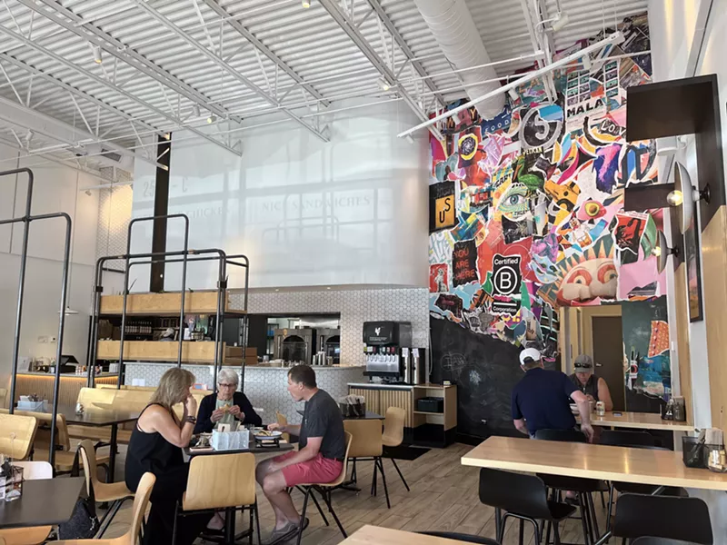 Image: a colorful mural inside a restaurant