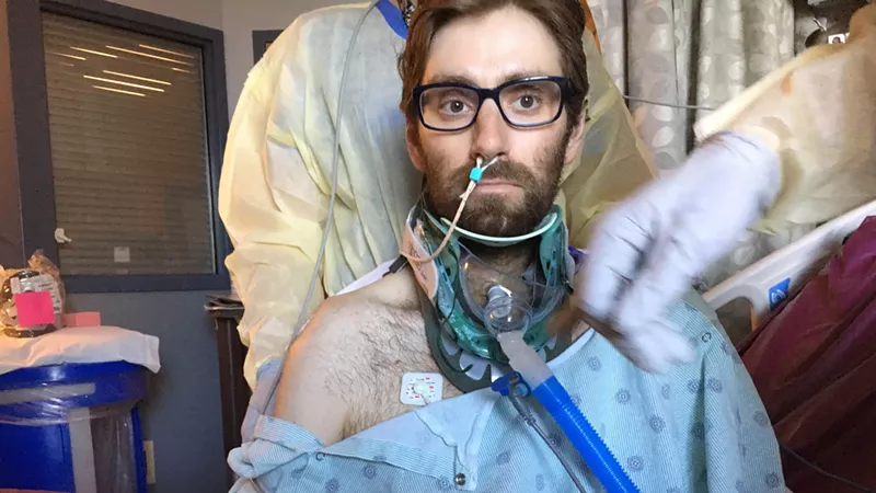 Image: Andrew "Bernie" Bernstein in the hospital shortly after the 2019 hit-and-run crash that changed his life forever.