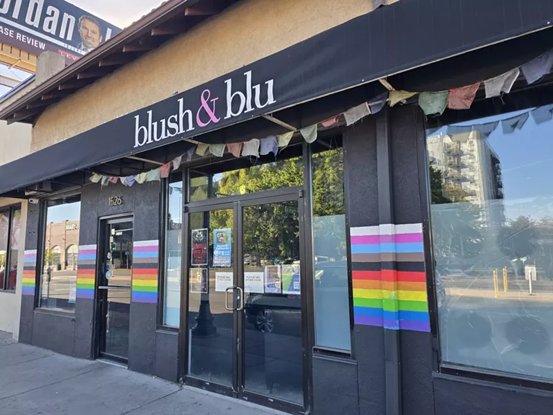 Image: exterior of Denver lesbian bar Blush & Blu