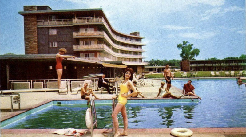 This postcard depicts the Harvest House hotel at full swing in the 1960s.