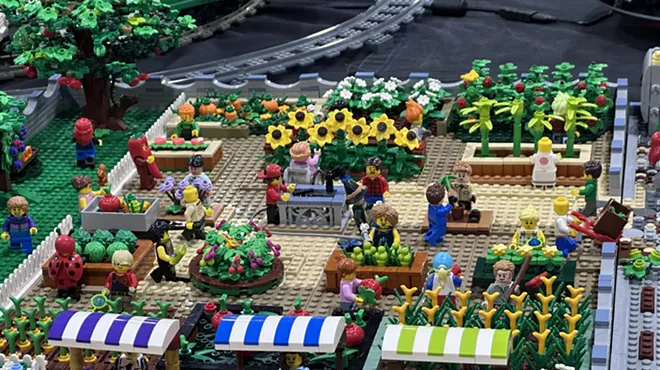 Sets of legos built into a market scene
