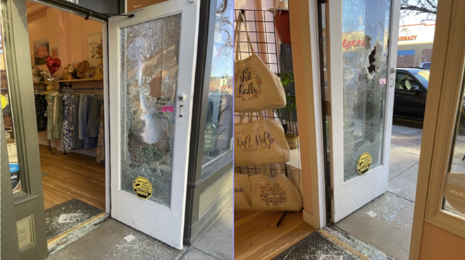 broken door glass outside the Electric Dream boutique