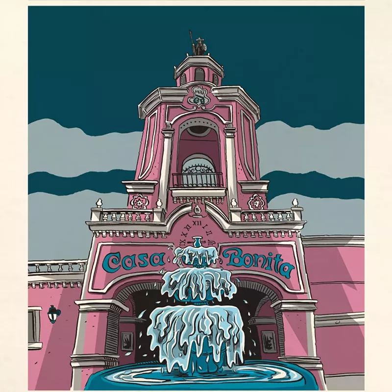 Image: cartoon of exterior of casa bonita
