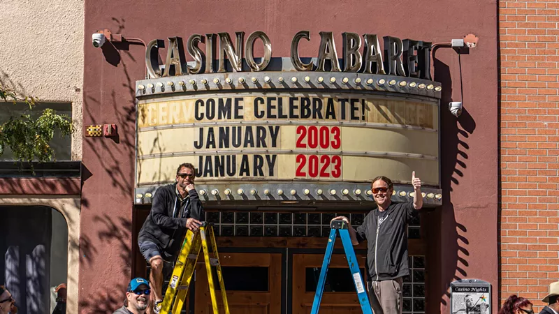 Image: Duncan Goodman and Scott Morrill in front of the marquee.