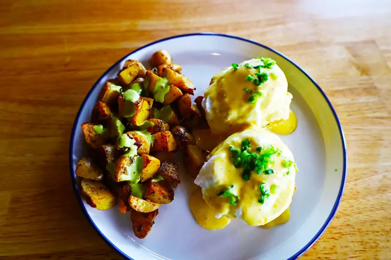 Image: plate of eggs and potatoes for brunch