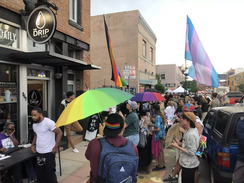 Image: The protest on Friday, July 7, outside The Drip Café in Denver, Colorado.