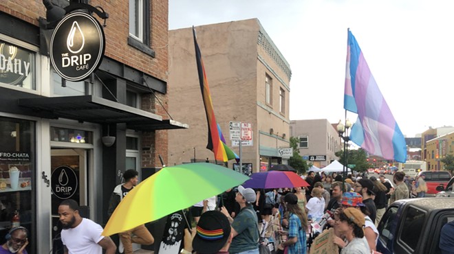 The protest on Friday, July 7, outside The Drip Café in Denver, Colorado.