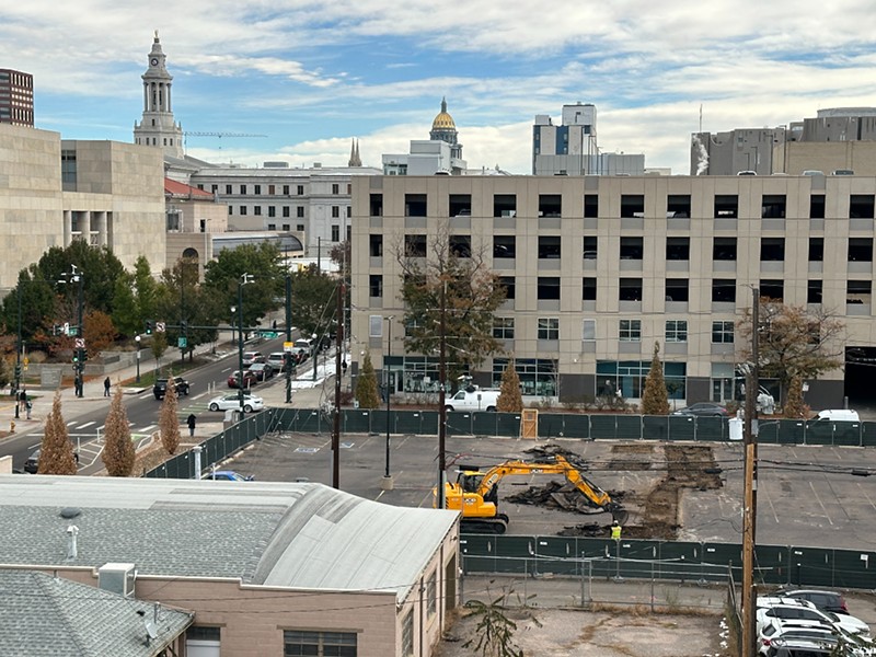 The asphalt in the former parking lot at 1375 Elati Street has started coming out as the city makes way for an incoming micro-community for 44 people.
