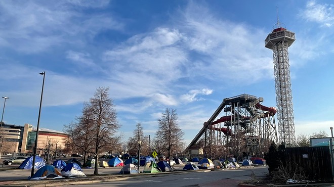 A migrant encampment outside of Elitch Gardens has upwards of 60 people.