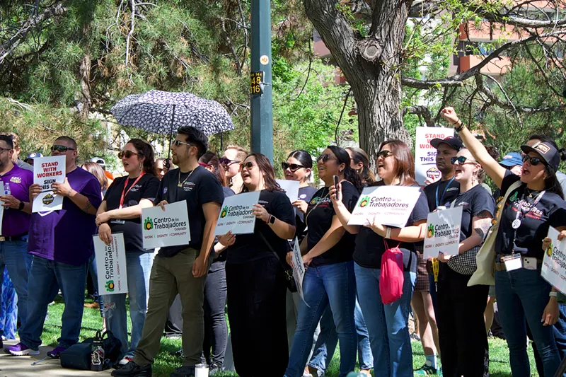 Image: Labor advocates gather at Governor's Park in Denver to rally in support of a just-cause employment ballot measure proposal.