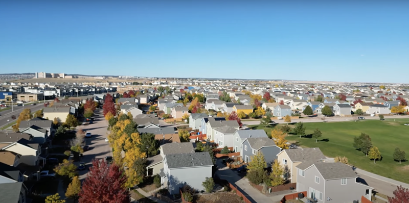 Image: An overhead view of a neighborhood in the fall