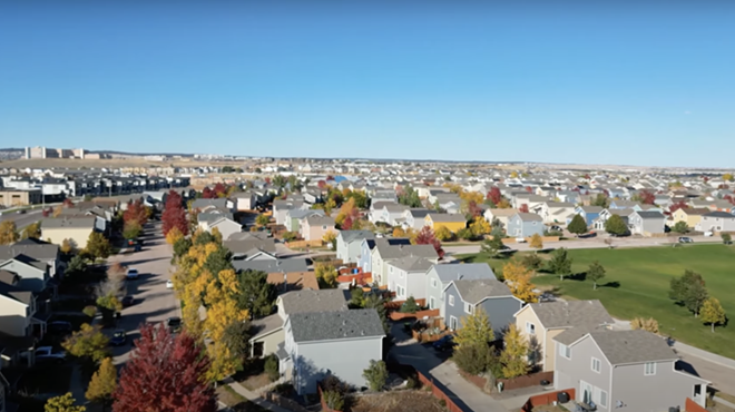 An overhead view of a neighborhood in the fall
