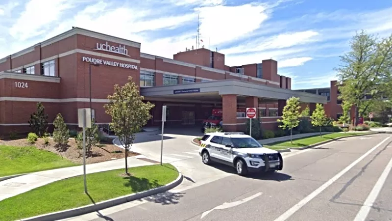 Image: Outside UCHealth Poudre Valley Hospital in Fort Collins.