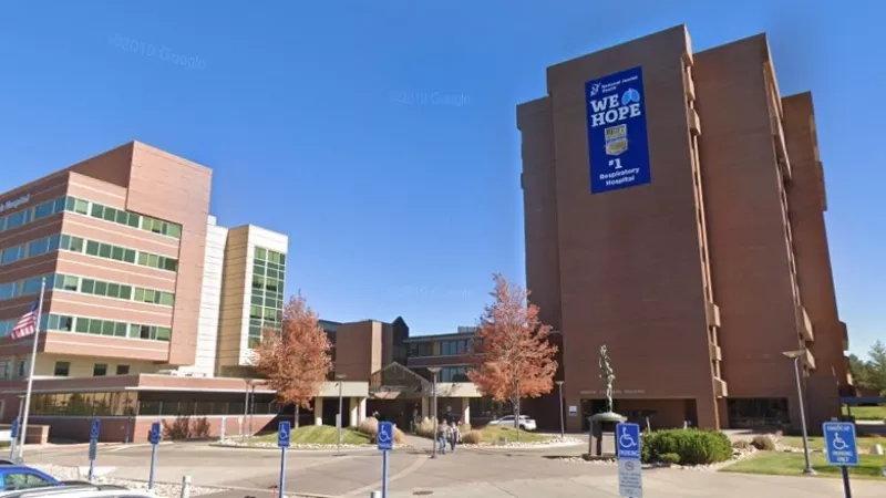 Image: Outside National Jewish Health in Denver.