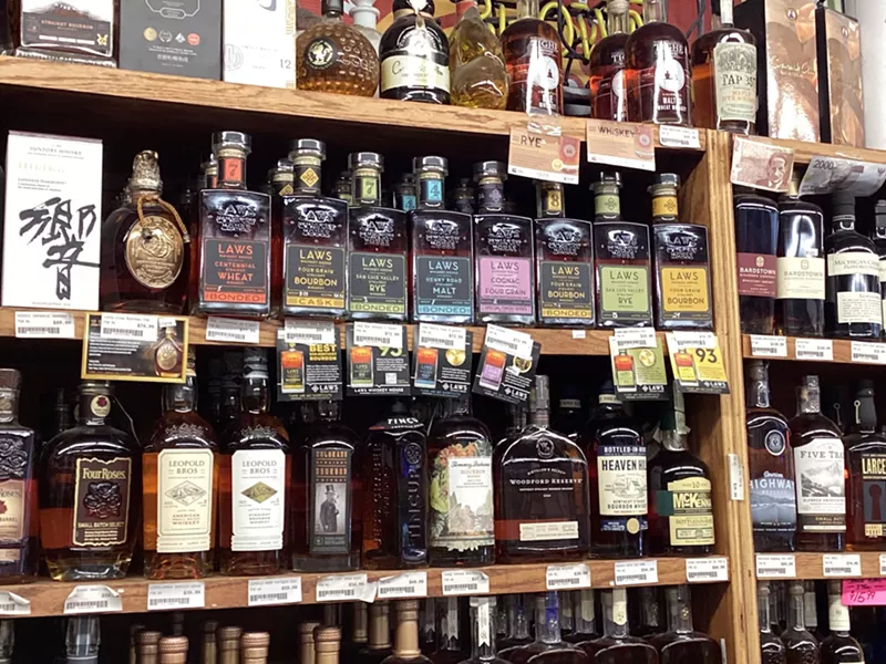 Image: bottles of liquor on shelves