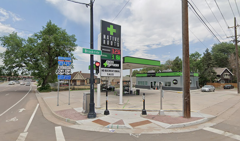 Image: Native Roots Gas & Grass, a medical marijuana dispensary and gas station in Colorado Springs.
