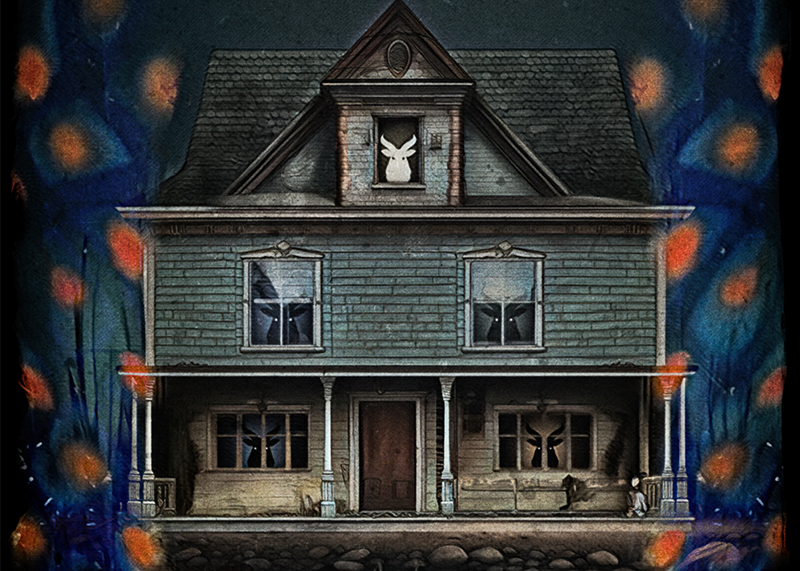 Image: illustration of a blue wooden house