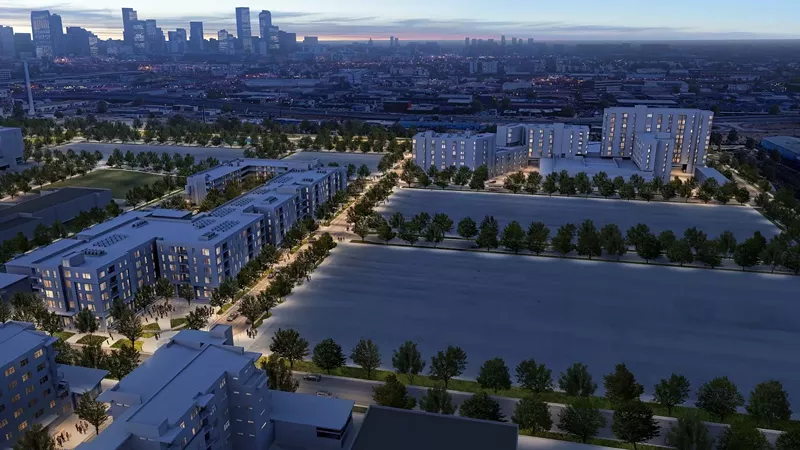 Image: housing development with skyline in background