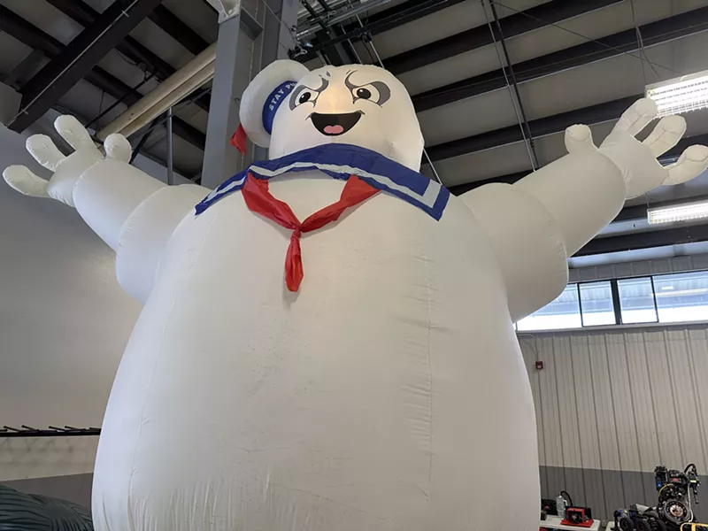 Image: The Stay-Puft Marshmallow Man welcomes one and all to the snowpocalypse Retromania Saturday.
