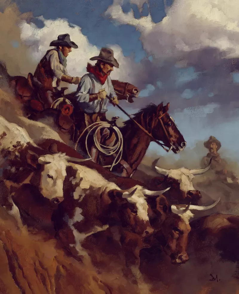 Image: a painting of cowboys on horses