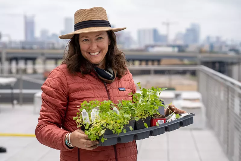 Image: Jen Bousselot, head horticulturist at the CSU Terra Rooftop Garden.