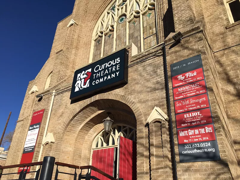 Image: a church with the sign that says Curious Theatre