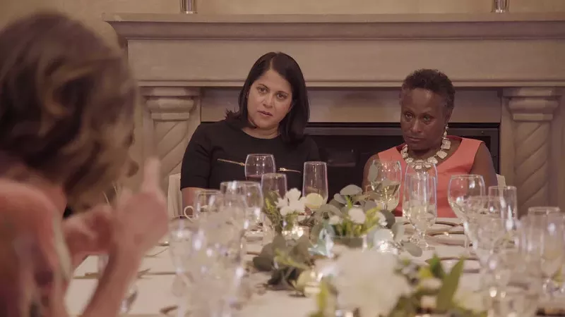 Image: Saira Rao (L) and Regina Jackson (R) at the Race2Dinner table.