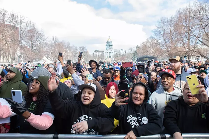 Image: 2023 Denver 420 Festival concert crowd in front of Colorado State Capitol