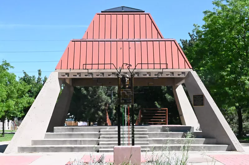 Image: kiosko with Chicano murals in park.