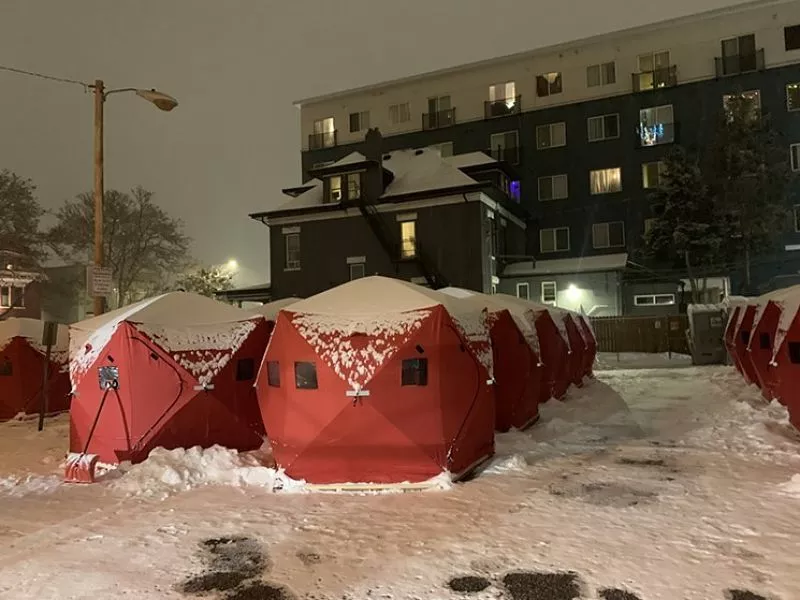 Image: Denver's first safe-camping site opened in December 2020.