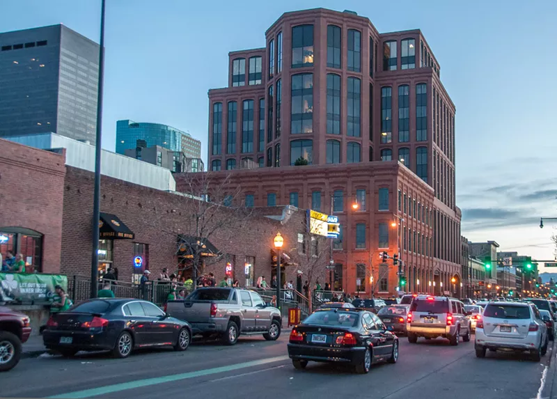 Image: Blake street in downtown denver on St Patricks day