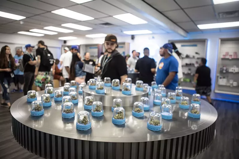 Image: Marijuana dispensary shoppers at Cookies