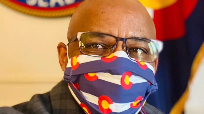 Image: Denver Mayor Michael Hancock rocking a state-pride mask.