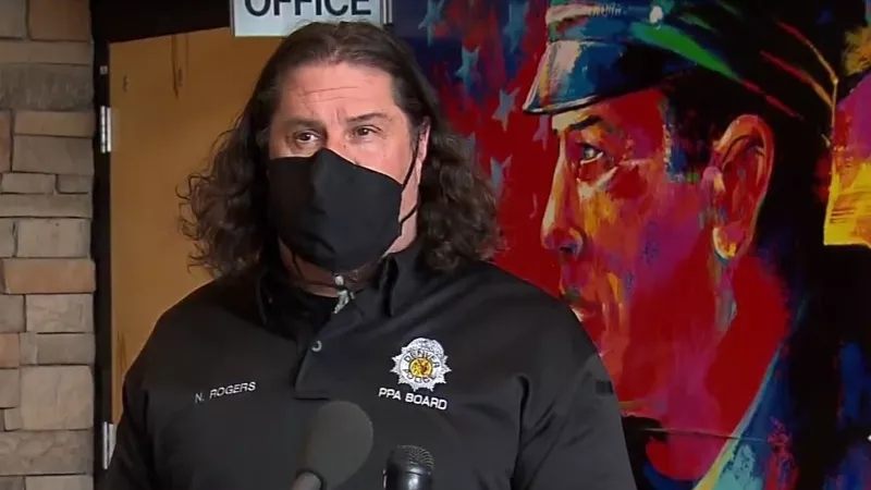 Image: The Denver Police Protective Association's Nick Rogers at a March 28 press event.