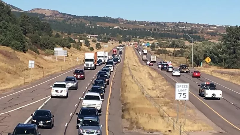 Image: Jammed traffic on a stretch of Interstate 25.