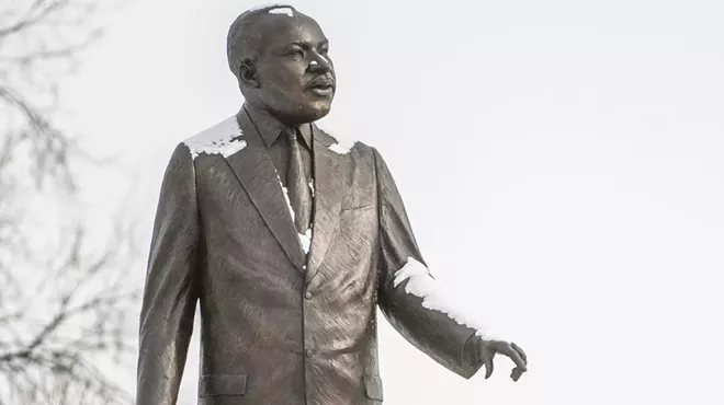 mlk statue with snow