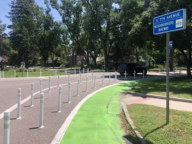 Image: The bollards that are stirring up trouble on the Seventh Avenue bikeway.