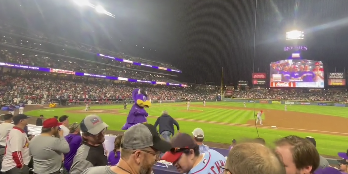Colorado Rockies mascot Dinger attacked by fan during game