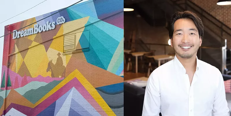 Image: A portrait of a person and a photo of a building