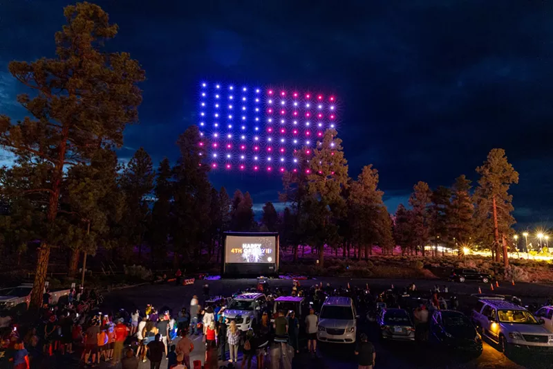 Image: An American flag drone show display.