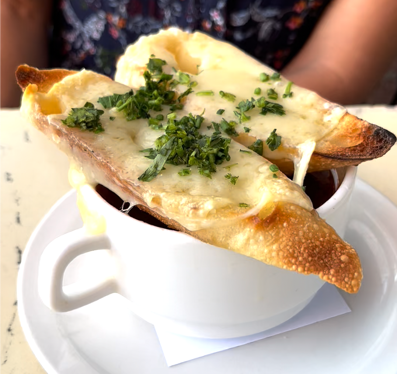 Bistro Vendôme's French onion soup is garlic-forward.