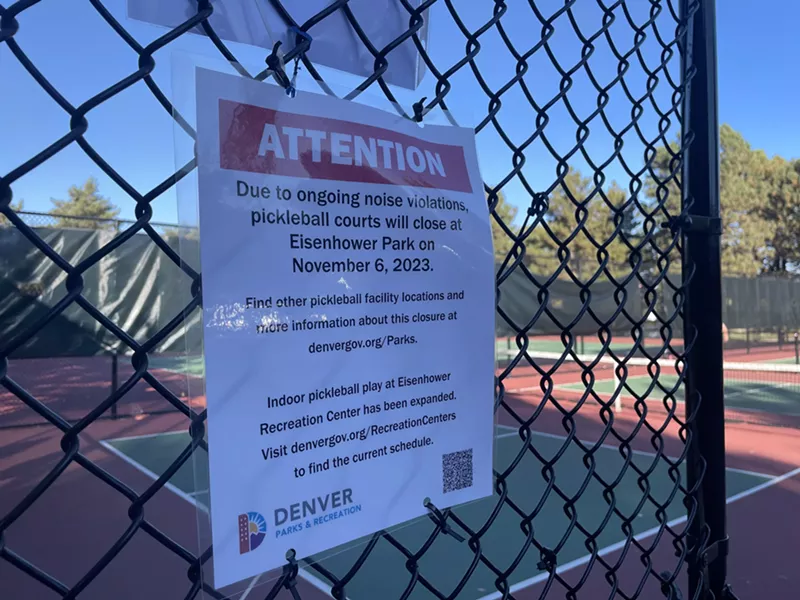 Image: A sign at the Eisenhower Pickleball Courts announcing their closure.